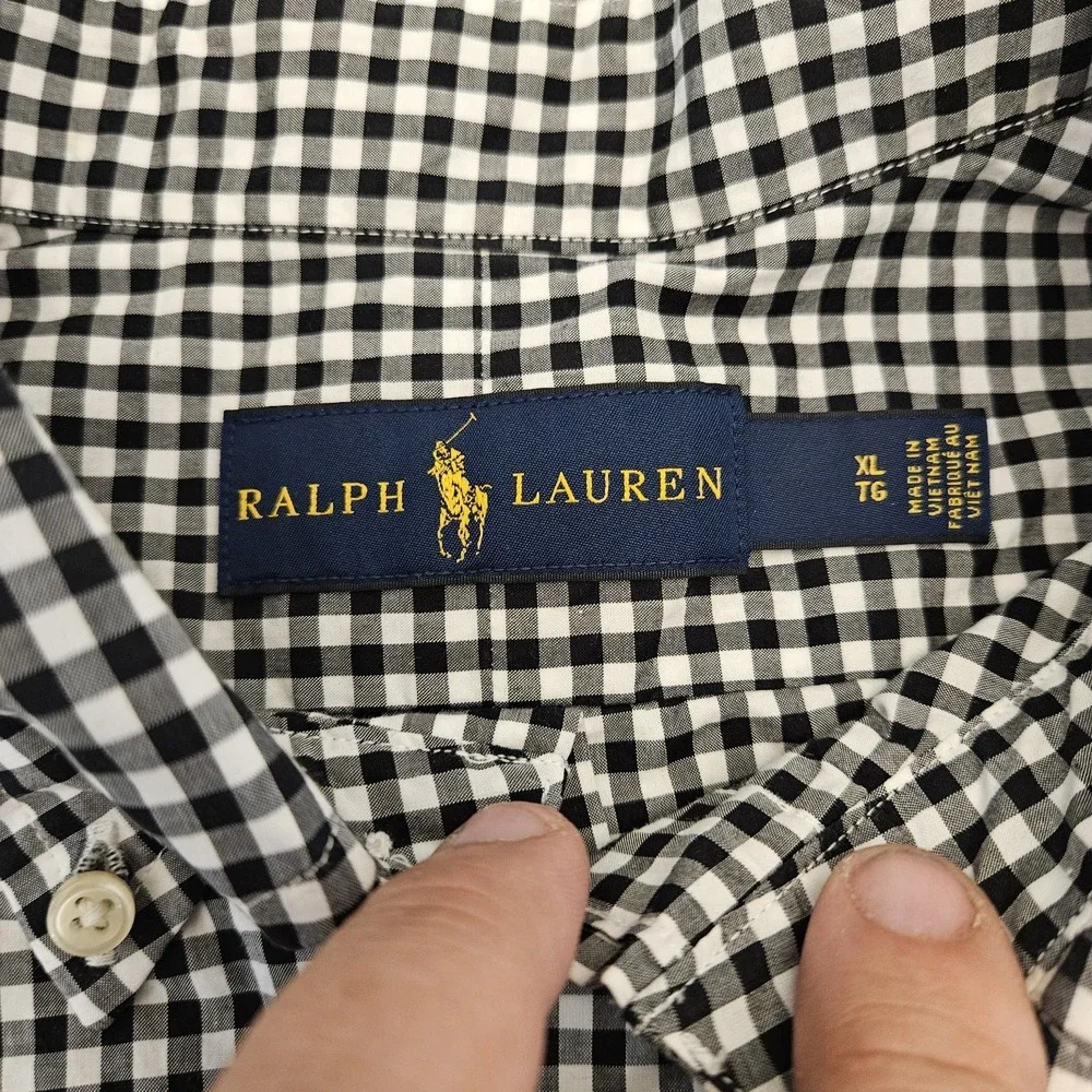 Polo Ralph Lauren Gingham Button Down Shirt Mens Size XL Black White Long Sleeve